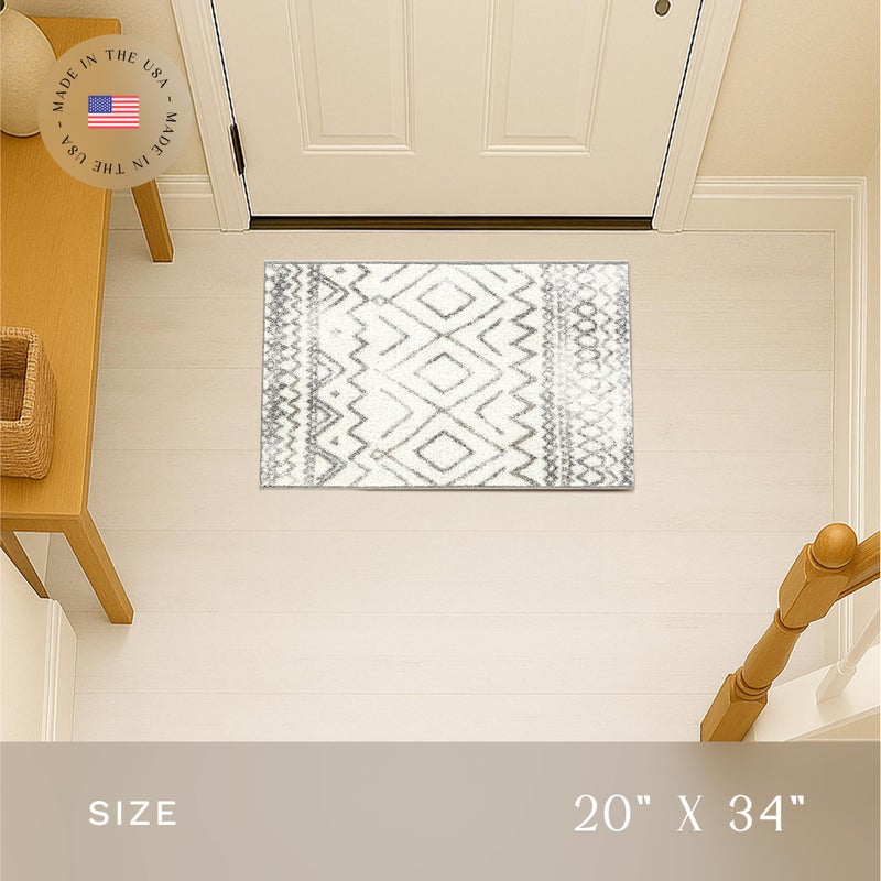 Maples Rugs Diamond Distressed Moroccan Area Rugs - Made in USA â€“ Washable, Non Slip Indoor Carpet for Entryway, Foyer, Kitchen, and Bathroom, 1'8 x 2'10, Ivory/Gray - Image 3